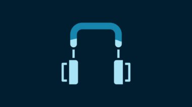 White Headphones icon isolated on blue background. Earphones. Concept for listening to music, service, communication and operator. 4K Video motion graphic animation.