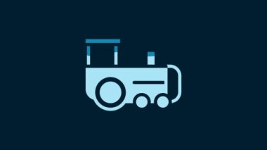 White Toy train icon isolated on blue background. 4K Video motion graphic animation.