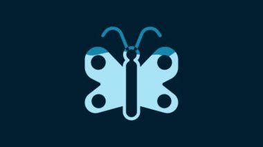 White Butterfly icon isolated on blue background. 4K Video motion graphic animation.