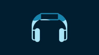 White Headphones icon isolated on blue background. Earphones. Concept for listening to music, service, communication and operator. 4K Video motion graphic animation.