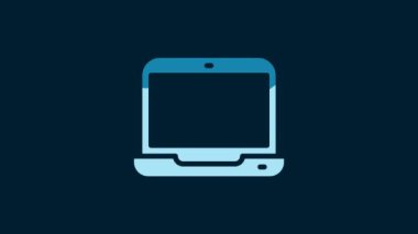 White Laptop icon isolated on blue background. Computer notebook with empty screen sign. 4K Video motion graphic animation.