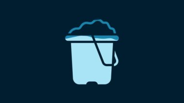 White Sand in bucket icon isolated on blue background. Plastic kid toy. Summer icon. 4K Video motion graphic animation.