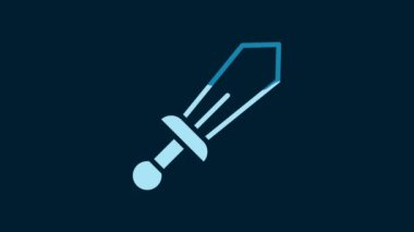 White Sword toy icon isolated on blue background. 4K Video motion graphic animation.
