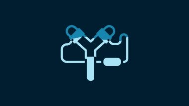 White Slingshot icon isolated on blue background. 4K Video motion graphic animation.