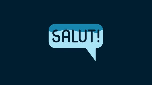 White Salut Different Languages Icon Isolated Blue Background Speech Bubbles — Video Stock