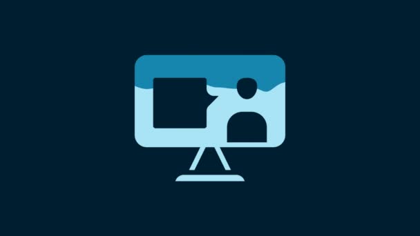 Біла Піктограма Електронного Навчання Різних Іноземних Мов Ізольована Синьому Фоні — стокове відео