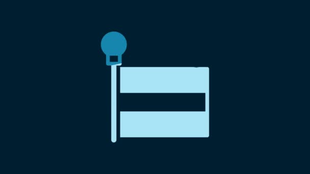 White Flag Icon Isolated Blue Background Location Marker Symbol Video — Stockvideo