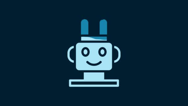 White Robot Toy Icon Isolated Blue Background Video Motion Graphic — Vídeos de Stock