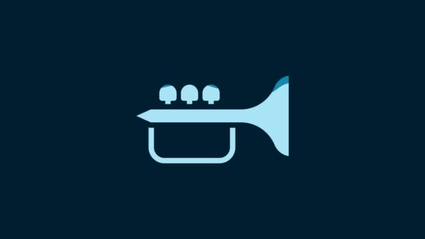 Значок Белая Труба Выделен Синем Фоне Музыкальный Инструмент Труба Видеографическая — стоковое видео