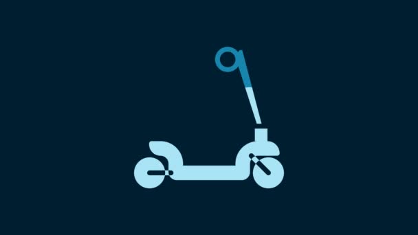 白色滑板车为儿童图标隔离蓝色背景 踢滑板车或平衡自行车 4K视频运动图形动画 — 图库视频影像