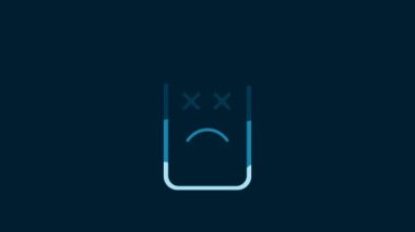 White Dead mobile icon isolated on blue background. Deceased digital device emoji symbol. Corpse smartphone showing facial emotion. 4K Video motion graphic animation.