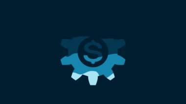 White Gear with dollar symbol icon isolated on blue background. Business and finance conceptual icon. 4K Video motion graphic animation.