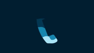 White Telephone handset icon isolated on blue background. Phone sign. 4K Video motion graphic animation.