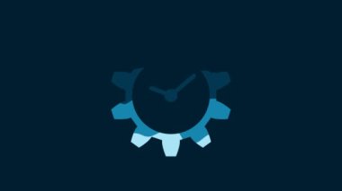 White Time Management icon isolated on blue background. Clock and gear sign. 4K Video motion graphic animation.
