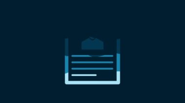 White Resume icon isolated on blue background. CV application. Searching professional staff. Analyzing personnel resume. 4K Video motion graphic animation.