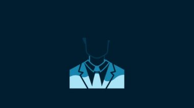 White User of man in business suit icon isolated on blue background. Business avatar symbol - user profile icon. Male user sign. 4K Video motion graphic animation.