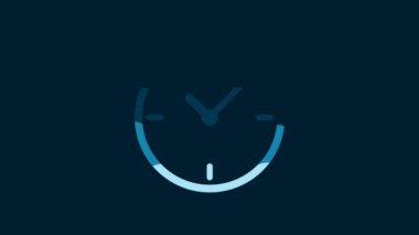 White Clock with arrow icon isolated on blue background. Time symbol. Clockwise rotation icon arrow and time. 4K Video motion graphic animation.