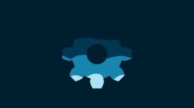 White Gear icon isolated on blue background. Cogwheel gear settings sign. Cog symbol. 4K Video motion graphic animation.