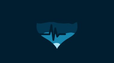 White Heart rate icon isolated on blue background. Heartbeat sign. Heart pulse icon. Cardiogram icon. 4K Video motion graphic animation.