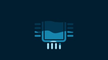 White Computer processor with microcircuits CPU icon isolated on blue background. Chip or cpu with circuit board. Micro processor. 4K Video motion graphic animation.