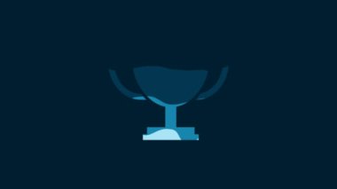 White Trophy cup icon isolated on blue background. Award symbol. Champion cup icon. 4K Video motion graphic animation.