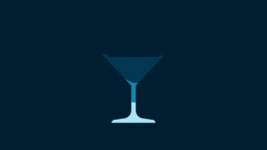 White Martini glass icon isolated on blue background. Cocktail icon. Wine glass icon. 4K Video motion graphic animation.