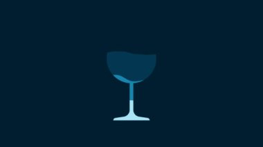 White Wine glass icon isolated on blue background. Wineglass icon. Goblet symbol. Glassware sign. 4K Video motion graphic animation.