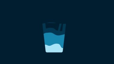 White Glass with water and tube for drinking icon isolated on blue background. Soda glass. 4K Video motion graphic animation.