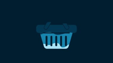 White Shopping basket icon isolated on blue background. 4K Video motion graphic animation.