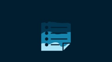 White Document icon isolated on blue background. File icon. Checklist icon. Business concept. 4K Video motion graphic animation.