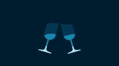 White Glasses of champagne icon isolated on blue background. 4K Video motion graphic animation.