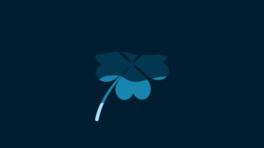 White Four leaf clover icon isolated on blue background. Happy Saint Patrick day. 4K Video motion graphic animation.