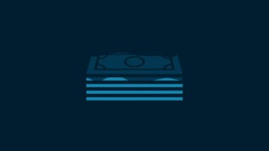 White Stacks paper money cash icon isolated on blue background. Money banknotes stacks. Bill currency. 4K Video motion graphic animation.