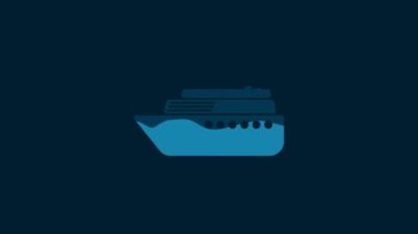 White Ship icon isolated on blue background. 4K Video motion graphic animation.