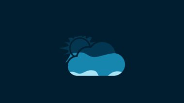 White Sun and cloud weather icon isolated on blue background. 4K Video motion graphic animation.