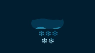 White Cloud with snow icon isolated on blue background. Cloud with snowflakes. Single weather icon. Snowing sign. 4K Video motion graphic animation.