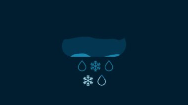 White Cloud with snow and rain icon isolated on blue background. Weather icon. 4K Video motion graphic animation.