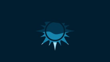 White Sun icon isolated on blue background. 4K Video motion graphic animation.