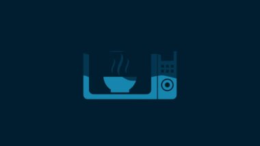 White Microwave oven icon isolated on blue background. Home appliances icon. 4K Video motion graphic animation.