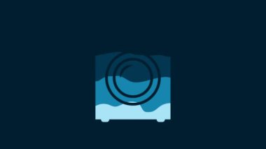 White Washer icon isolated on blue background. Washing machine icon. Clothes washer - laundry machine. Home appliance symbol. 4K Video motion graphic animation.