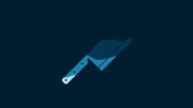 White Meat chopper icon isolated on blue background. Kitchen knife for meat. Butcher knife. 4K Video motion graphic animation.
