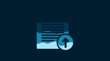 White Upload file icon isolated on blue background. File document symbol. Document arrow. 4K Video motion graphic animation.