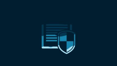 White Document protection concept icon isolated on blue background. Confidential information and privacy idea, secure, guard, shield. 4K Video motion graphic animation.
