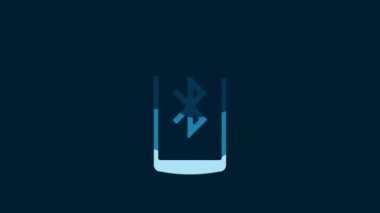 White Smartphone with bluetooth symbol icon isolated on blue background. 4K Video motion graphic animation.