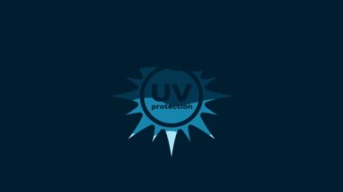 White UV protection icon isolated on blue background. Ultra violet rays radiation. SPF sun sign. 4K Video motion graphic animation.