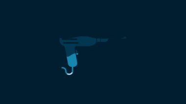 White Drill machine icon isolated on blue background. 4K Video motion graphic animation.