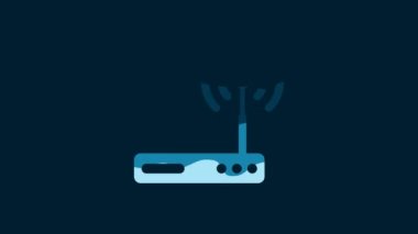 White Router and wi-fi signal symbol icon isolated on blue background. Wireless ethernet modem router. Computer technology internet. 4K Video motion graphic animation.