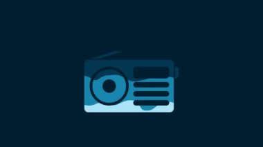 White Radio with antenna icon isolated on blue background. 4K Video motion graphic animation.