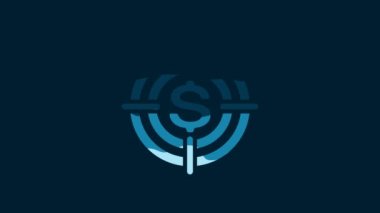 White Target with dollar symbol icon isolated on blue background. Investment target. Successful business concept. Cash or Money sign. 4K Video motion graphic animation.