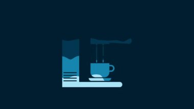 White Coffee machine and coffee cup icon isolated on blue background. 4K Video motion graphic animation.